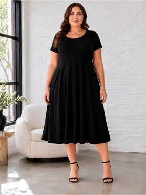 Torrid Black Rib Knit Midi Dress Plus Size 4 4XL Short Sleeve Stretch Soft